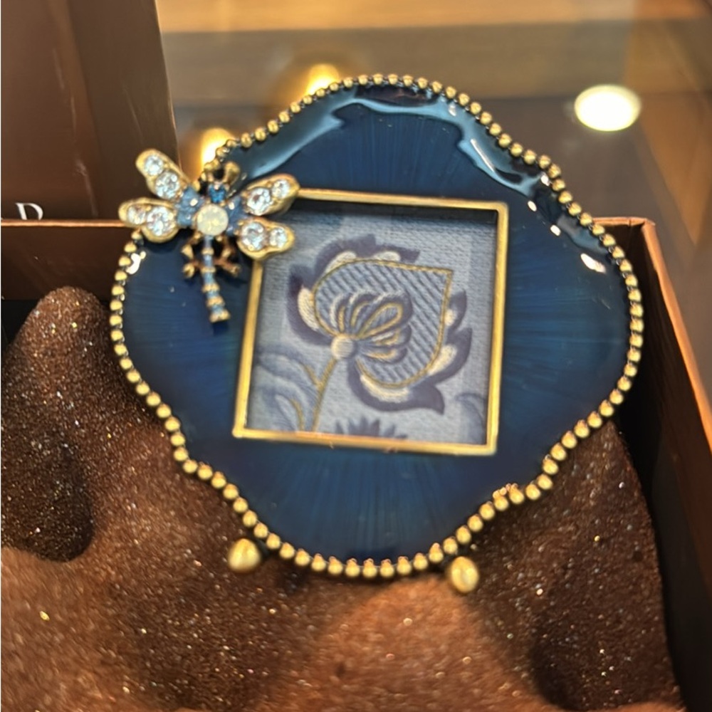 Signed! Jay Strondwater enamel blue dragonfly jeweled frame.